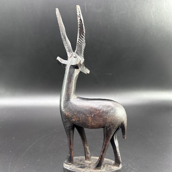 7.5" Hand Carved Dark Wooden Impala Figure Table Mantle Shelf Decor Accent - Picture 5 of 10
